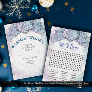 Let it Snow–Opal Blue Purple Printable Word Search Holiday Card