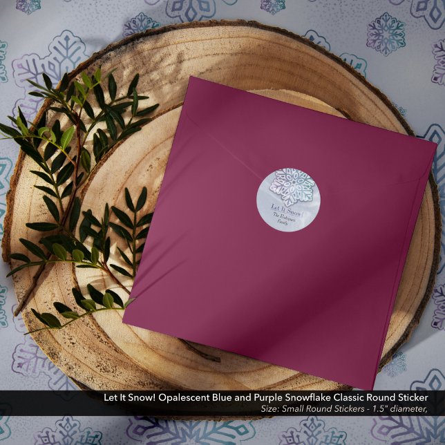 Let It Snow! Opalescent Blue Purple Snowflake Classic Round Sticker (Let It Snow! Opalescent Blue Purple Snowflake Classic Round Sticker)