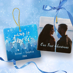 Let it Snow Our 1st Christmas Blue Ceramic Ornament