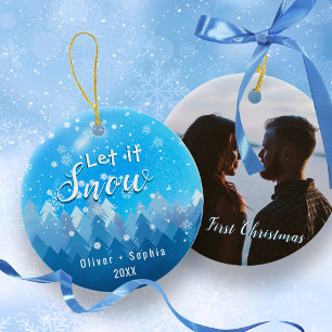 Let it Snow Our 1st Christmas Blue Ceramic Tree Decoration