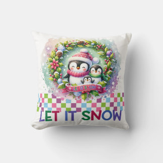 Let It Snow Penguin Family Christmas Pillow
