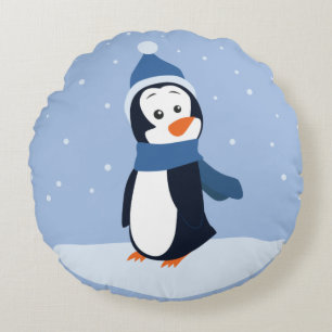 Let It Snow! (Penguin) Round Cushion