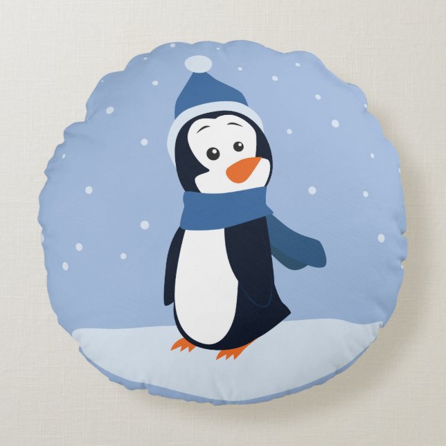 Let It Snow! (Penguin) Round Cushion (Front)