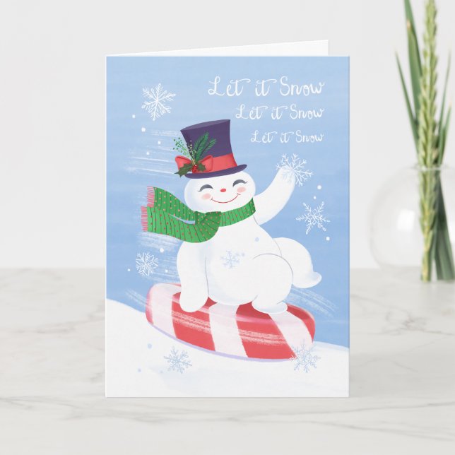 Let it Snow Peppermint Snowman Holiday Card (Front)