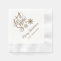 Let it Snow Personalised Christmas Napkins Gold