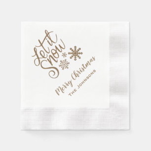 Let it Snow Personalised Christmas Napkins Gold