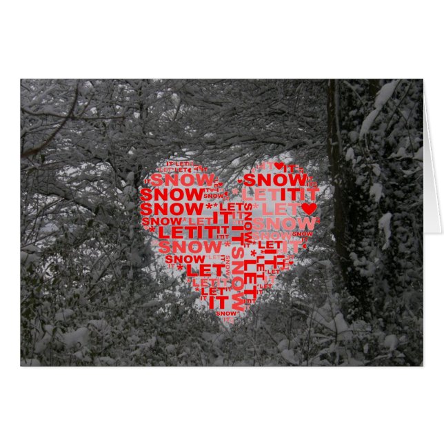 Let It Snow Photo Red Heart Greeting Card (Front Horizontal)