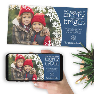 Let It Snow - Photo with Snowflake Border - Blue Holiday Card