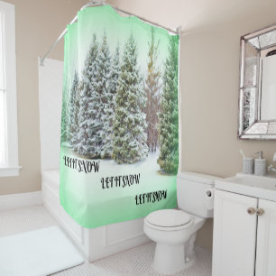 Let It Snow Pine Trees Green Glow Winter Scene Shower Curtain