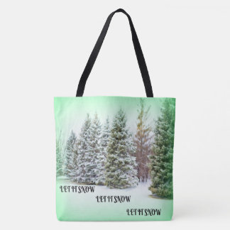 Let It Snow Pine Trees Green Glow Winter Scene Tote Bag