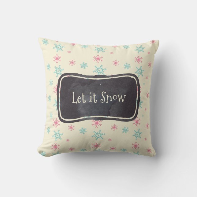Let it Snow Pink And Blue Snowflake Pattern Cushion (Front)