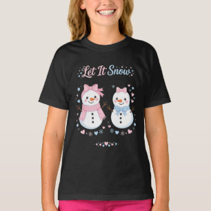 Let It Snow Pink Bow Snowman Pastel Cute Xmas T-Shirt