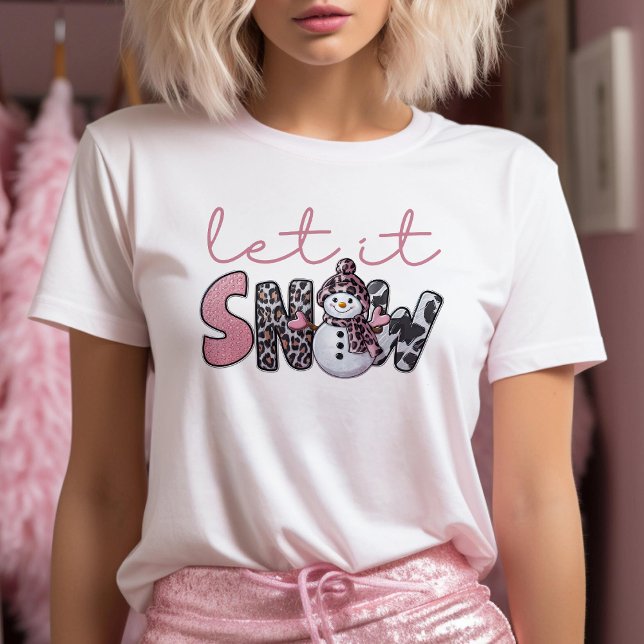 Let It Snow Pink Cute Snowman Christmas T-Shirt (Creator Uploaded)
