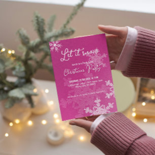 Let it snow pink snowflakes Christmas Party Invitation