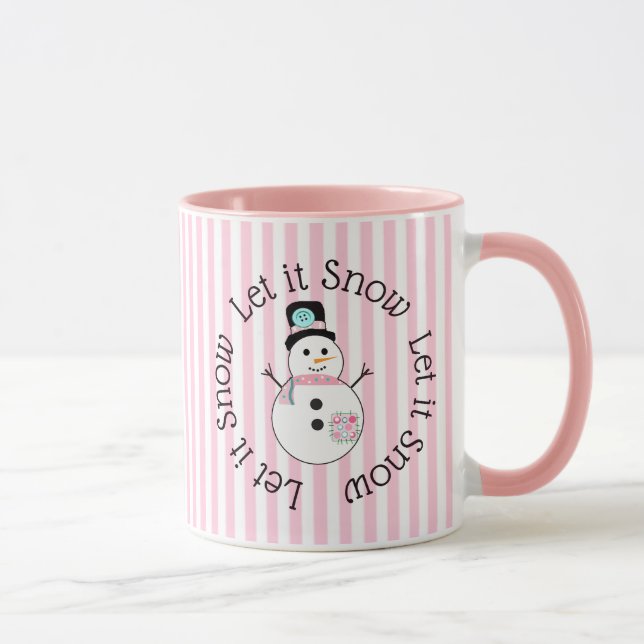 Let It Snow Pink Snowman Christmas Coffee Mug (Right)