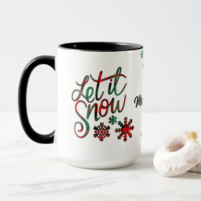 Let It Snow Plaid Christmas Mug (With Donut)