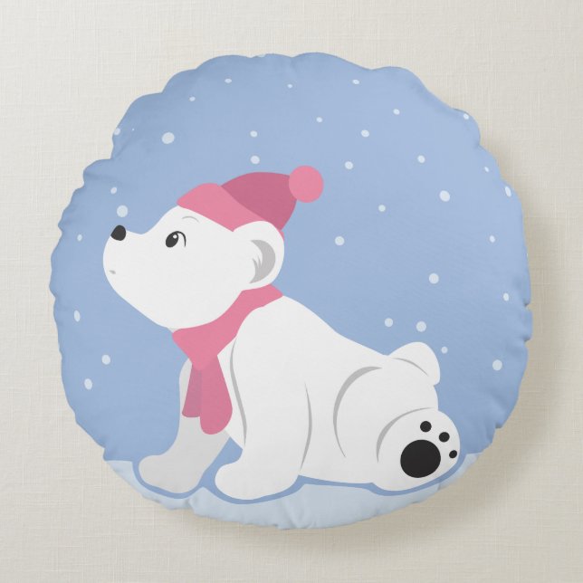 Let It Snow! (Polar Bear Cub) Round Cushion (Front)