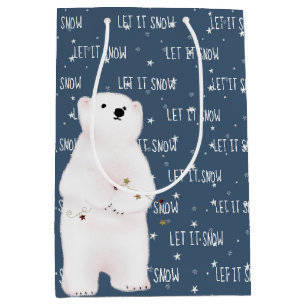 LET IT SNOW Polar Bear On Stars Medium Gift Bag