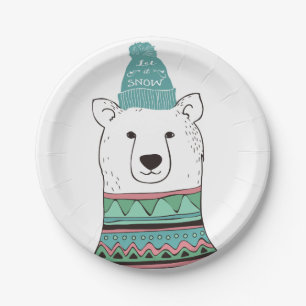 Let It Snow Polar Bear Paper Plate
