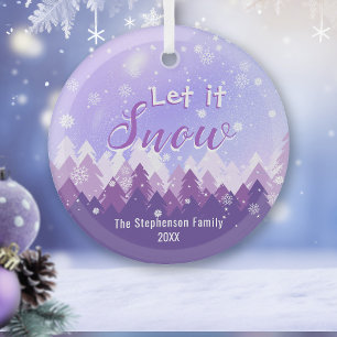 Let it Snow Purple Snow Forest Merry Christmas Glass Tree Decoration