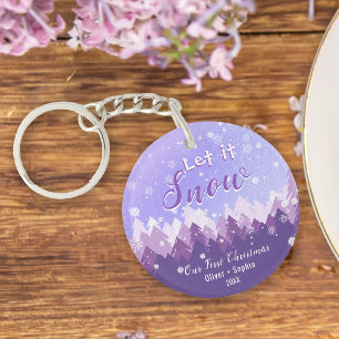 Let it Snow Purple Snow Forest Merry Christmas Key Ring