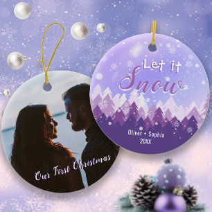 Let it Snow Purple Snow Forest Merry Christmas Ornament