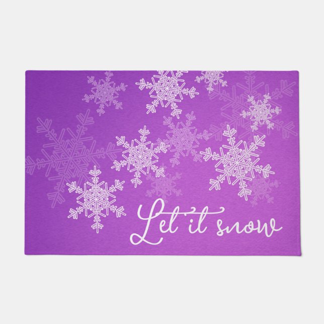  Let it Snow Purple White Snowflakes Minimalist  Doormat (Front)