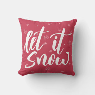 Let it Snow Red and White Snowflakes Calligraphy Cushion