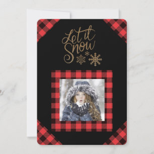 Let it Snow Red Buffalo Check Photo Holiday Card