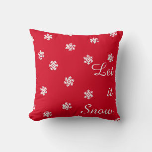 Let It Snow Red Christmas White Snowflakes Cushion