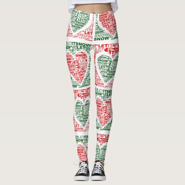 Let It Snow Red Green Hearts Handmade Yoga Pants (Front)