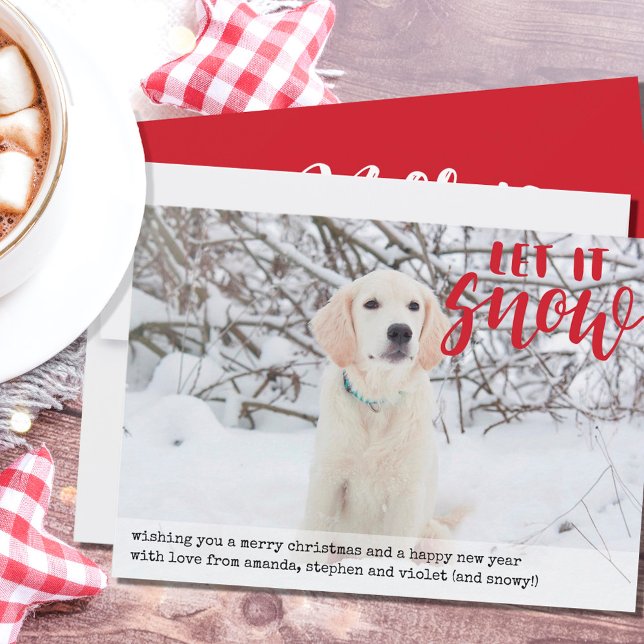 Let it Snow Red Hand Lettered Full Bleed Photo Holiday Card (Creator Uploaded)