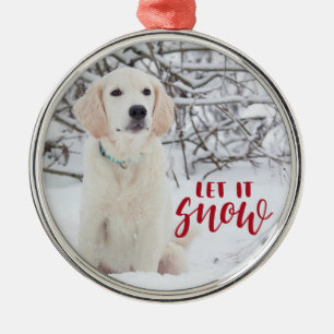 Let it Snow Red Handwritten Overlay Photo Metal Tree Decoration
