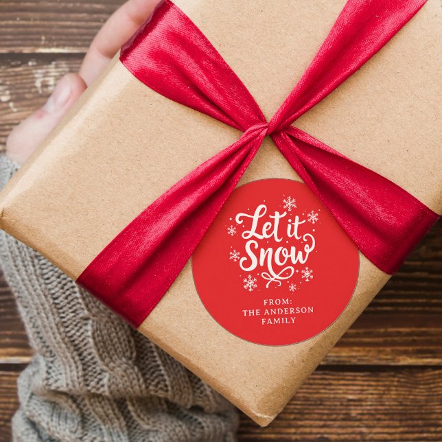 Let it Snow Red Personalised Classic Round Sticker (Creator Uploaded)
