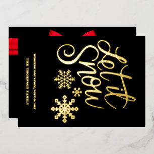 LET IT SNOW, red ribbon Foil Holiday Card