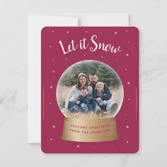 Let It Snow Red Snow Globe Christmas Photo Card (Front)