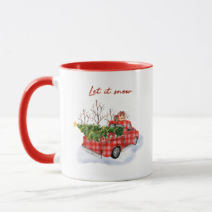 Let It Snow Red Truck Christmas Holiday Mug