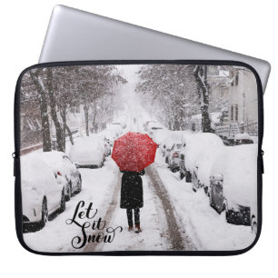 Let It Snow Red Umbrella   Winter Scene  Laptop Sleeve