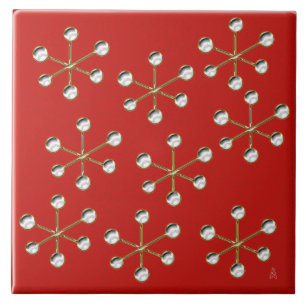 Let It Snow! - Retro Snowflakes on Red Tile