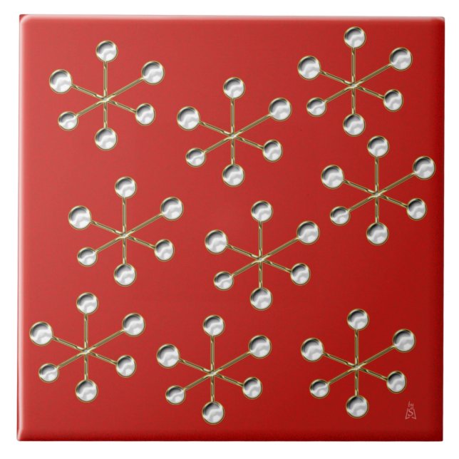Let It Snow! - Retro Snowflakes on Red Tile (Front)