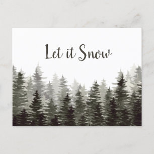 Let It Snow Rustic Pine Trees  Postcard