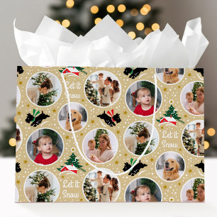 Let it Snow Scottie Dog Fun Custom Photo Gold Large Gift Bag