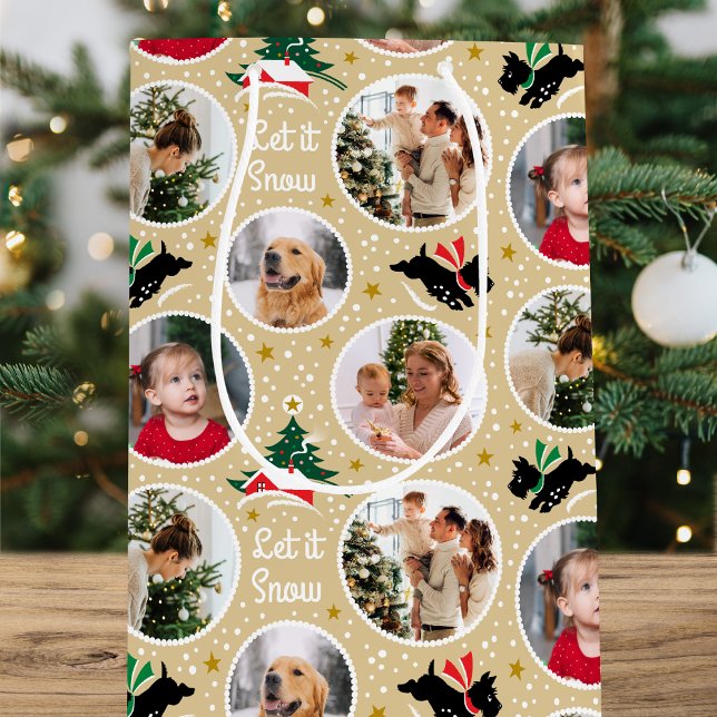 Let it Snow Scottie Dog Fun Custom Photo Gold Medium Gift Bag (Creator Uploaded)