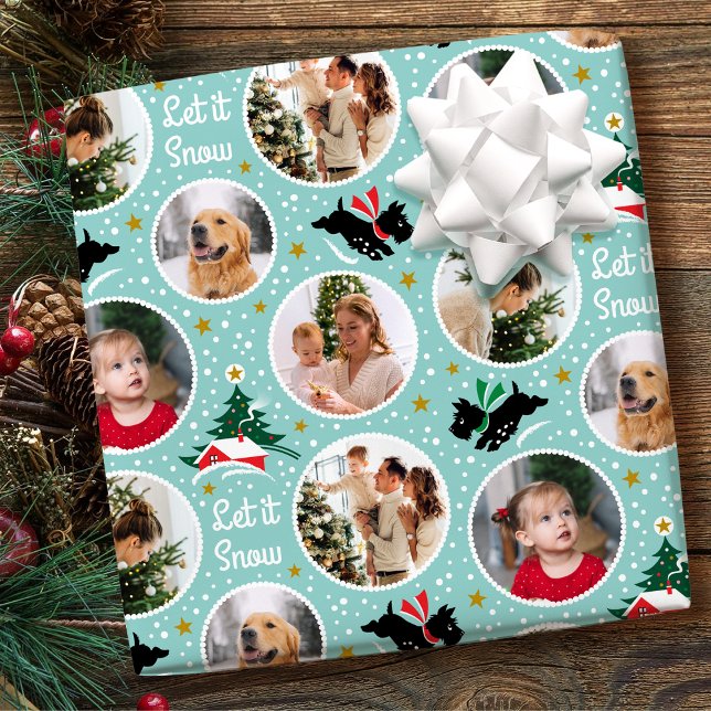 Let it Snow Scottie Dog Fun Custom Photo Mint Wrapping Paper (Creator Uploaded)