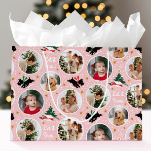 Let it Snow Scottie Dog Fun Custom Photo Pink Large Gift Bag