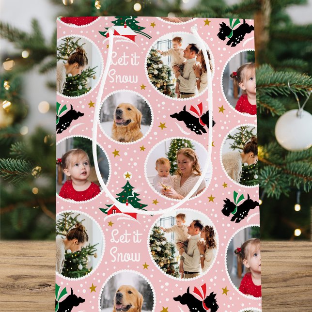 Let it Snow Scottie Dog Fun Custom Photo Pink Medium Gift Bag (Creator Uploaded)