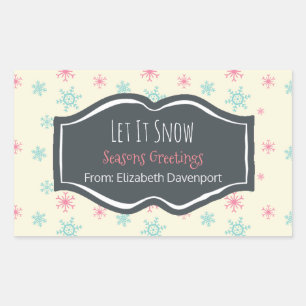 Let it Snow Seasons Greetings Snowflake Custom Rectangular Sticker