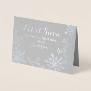 Let It Snow Silver Foil Snowflakes Christmas Card