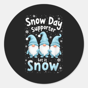 Let It Snow Snow Day Suprter Cute Blue Gnome Xmas Classic Round Sticker