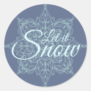 "Let it Snow" Snowflake Design in Blue Classic Round Sticker